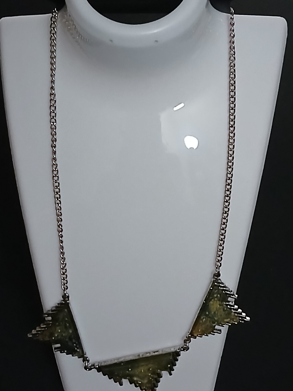 Unbranded Olive Green Geometric Triangle Necklace on Silver Chain